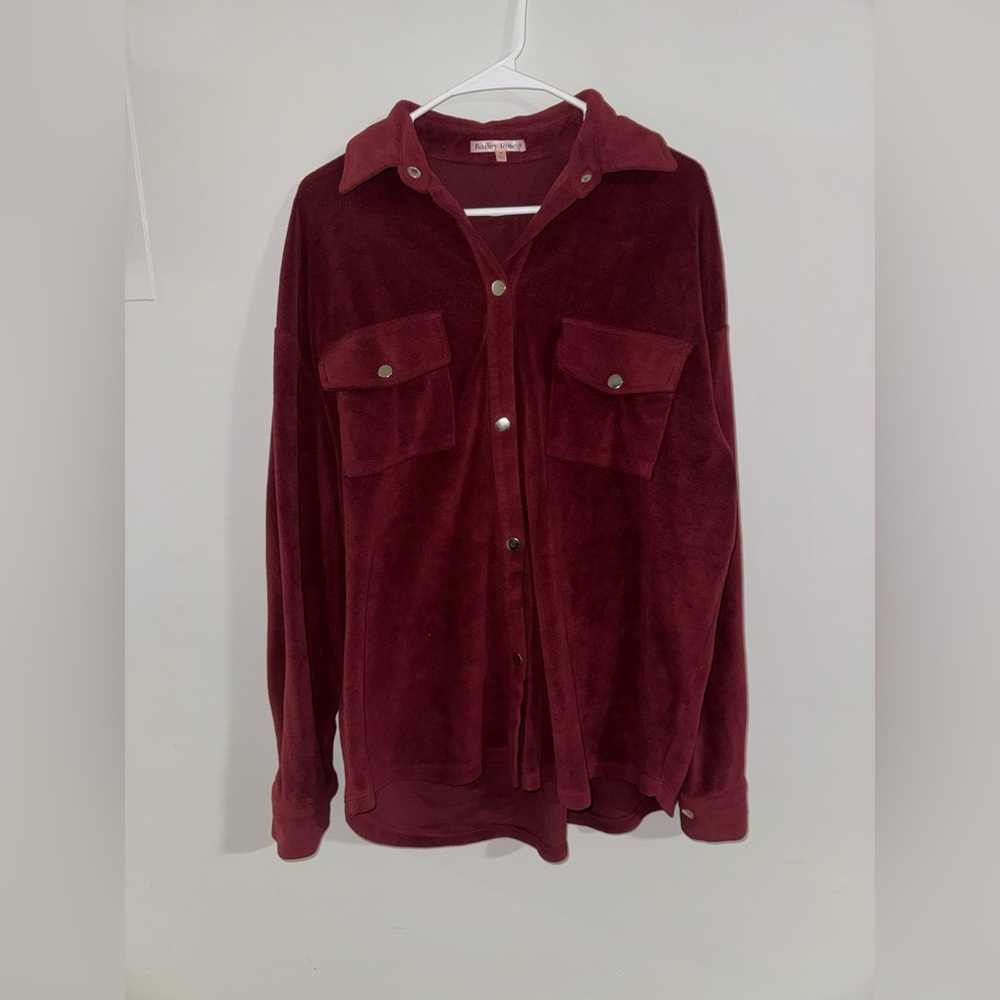 Bailey Rose Maroon Fleece Snap-Front Shirt Jacket - Size Medium